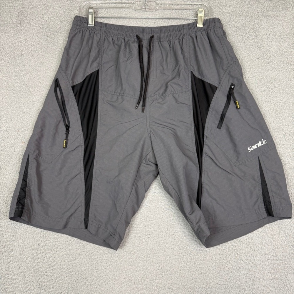 Santic Lined Men's Gray Black Cycling‎ Bike Shorts Zip Pockets Sz M